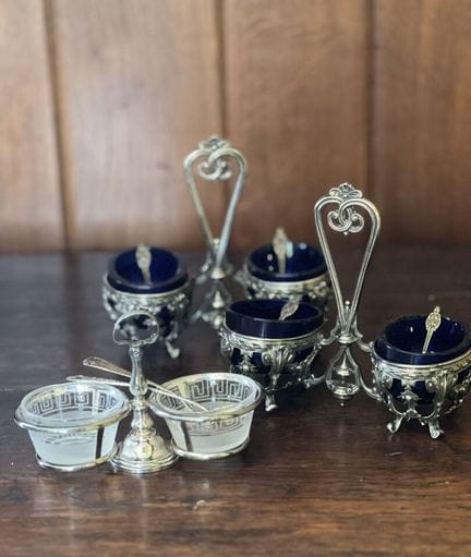 PAIRE DE SALIERES DOUBLE en argent 950/°°° à décor