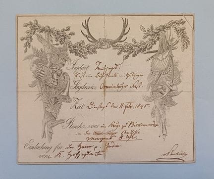 [Chasses royales. Prusse]. Carton d'invitation à u