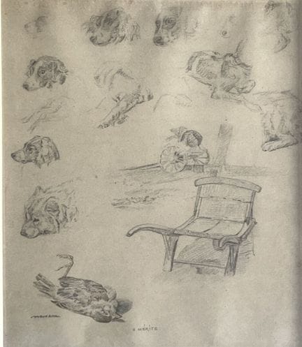 Édouard MÉRITE (1867-1941)
Étude de chiens et oise