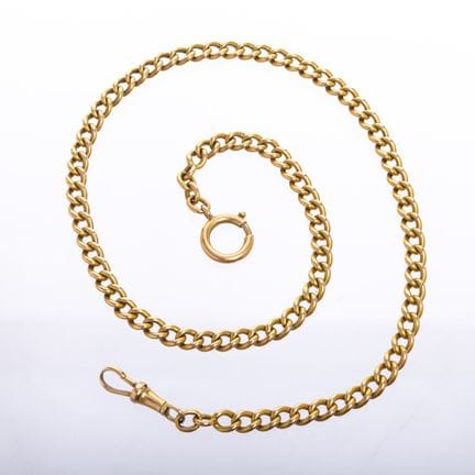 Pocket watch chain with 18K yellow gold links. Wid