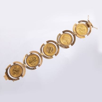 18K yellow gold link bracelet featuring five Briti