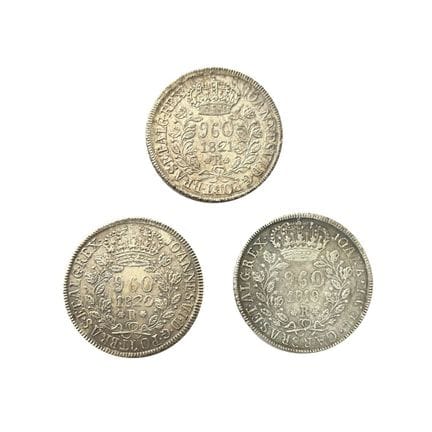 Tre monete brasiliane in argento del valore di 960