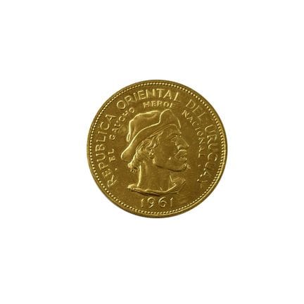Prova di conio di una moneta uruguaiana in oro 900