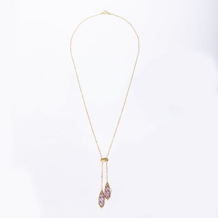 18K yellow gold link necklace with two amethyst pe