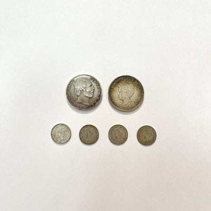 Sei monete d'argento olandesi: 1 gulden del 1856 (