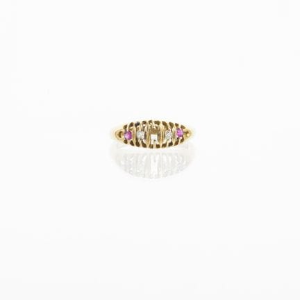 18K yellow gold ring set with two rubies (with ori