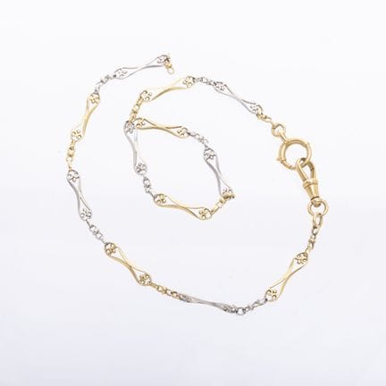 Pocket watch chain made of 18K yellow and white go