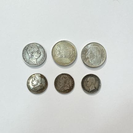 Sei monete in argento 835 del XIX secolo e monete 