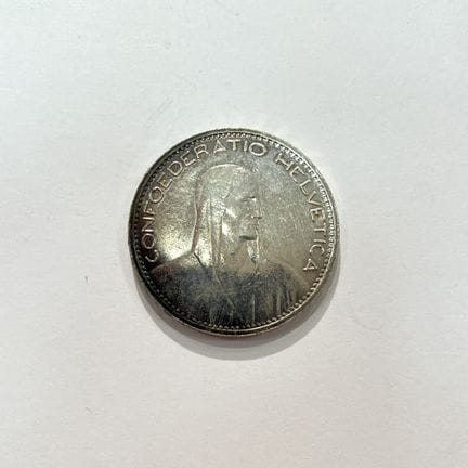 Moneta svizzera in argento 900, da 5 franchi, del 