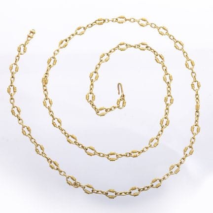 18K yellow gold link chain. Length: 79 cm. Weight:
