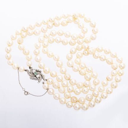 A two-strand necklace made of cultured pearls with