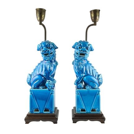 Paire de lampes de table en porcelaine émaillée de