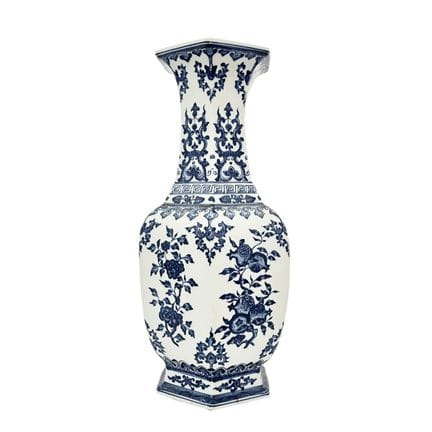 Vase chinois en porcelaine bleue et blanche, à bas