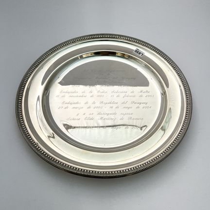 Plateau péruvien rond en argent Camusso 925, avec 