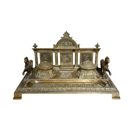 Encrier de table en bronze, de forme architectural