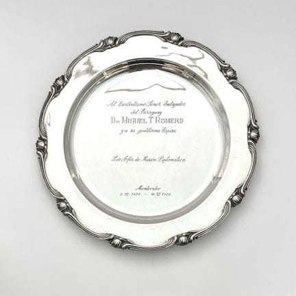 Plateau péruvien rond en argent Camusso 925, avec 