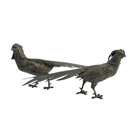 Paire de sculptures espagnoles en argent. « Faisan