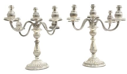 Paire de chandeliers péruviens en argent Camusso, 