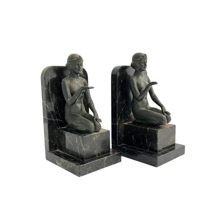 Paire de serre-livres Art déco en bronze patiné ve