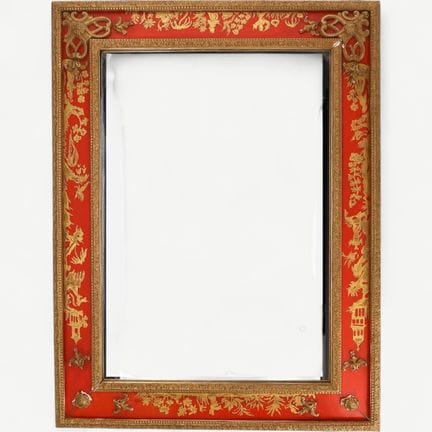 Espejo rectangular de madera, estuco y metal, pint