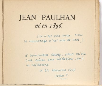 Jean PAULHAN. Lettre au médecin. L’Air du temps, s