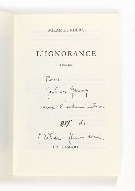 Milan KUNDERA. L’Ignorance. Roman.
Paris, Gallimar