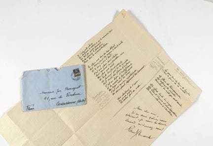 Paul ÉLUARD. Due poesie autografe inviate a Joë Bo