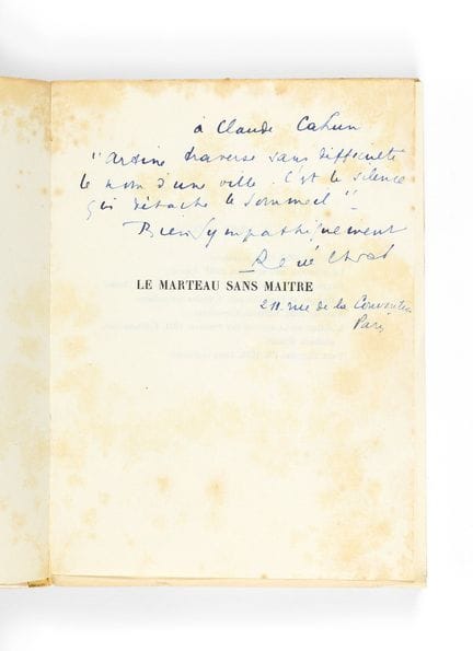 René CHAR. *Le Marteau sans maître*.
In-12, brossu