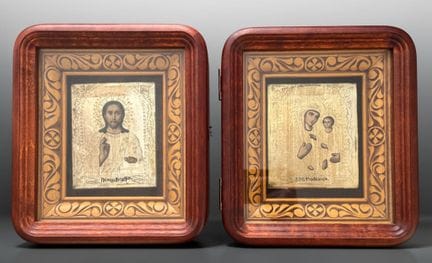 Zwei russische Ikonen:
- Madonna mit Kind
Tempera 