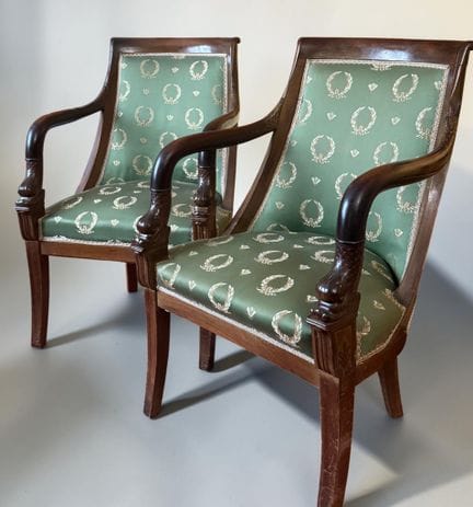 Pair of mahogany and mahogany-veneered armchairs w