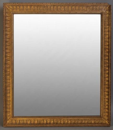 Wooden mirror with gilded stucco, featuring frieze