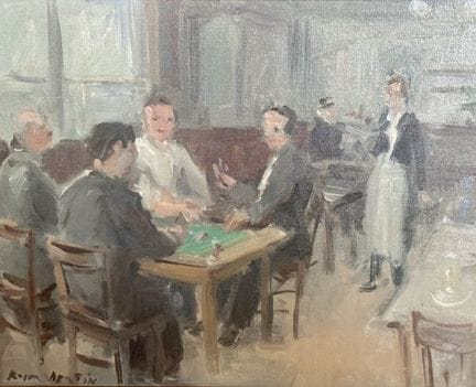 Roger BERTIN (1915–2003) 
At the Café 
Oil on canv