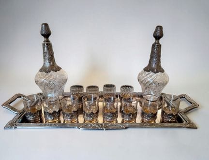 Glass and silver (925/1000) liqueur set consisting