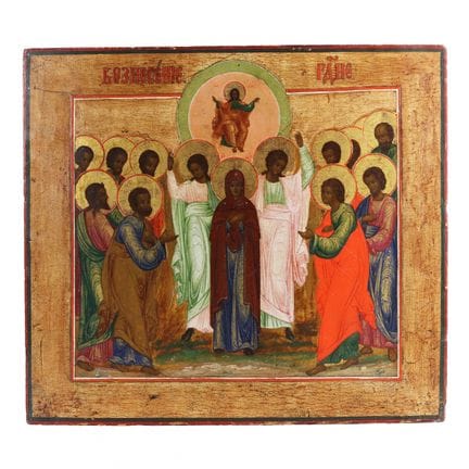 ICÔNE DE L’ASCENSION DU CHRIST. RUSSIE, ÉCOLE DE M