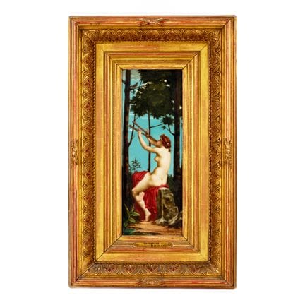 PLAQUE EN PORCELAINE PEINTE « LE CHARMEUR ». HORTE