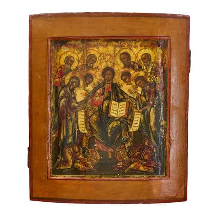 ICÔNE VIEUX-CROYANTE DU CHRIST EN TRÔNE ENTOURÉ DE