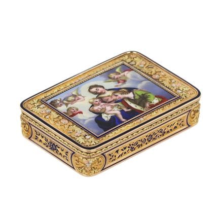 ENAMEL MINIATURE
TABATIÈRE EN OR AVEC MINIATURE “S