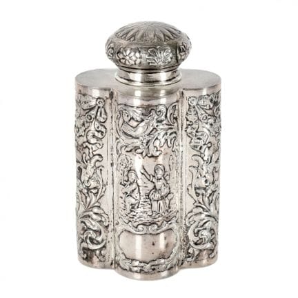 BOÎTE À THÉ EN ARGENT À DÉCOR DE SCÈNES GALANTES G