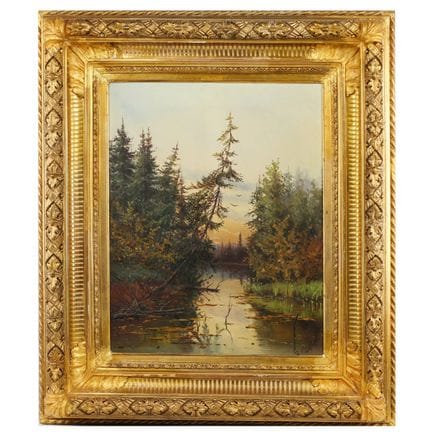 PAYSAGE AVEC ÉTANG DANS LA LUMIÈRE DU SOIR. A. KON