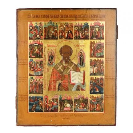 ICÔNE DE SAINT NICOLAS LE THAUMATURGE AVEC SCÈNES 