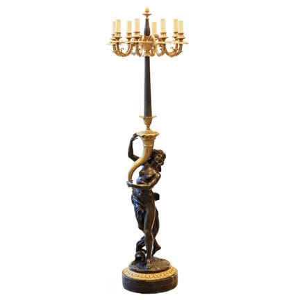 LAMPADAIRE FRANÇAIS EN BRONZE DORÉ ET PATINÉ DE ST