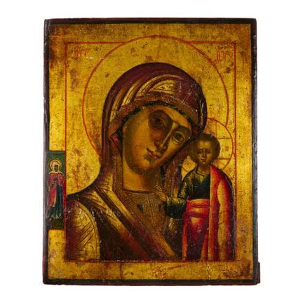 ICÔNE DE LA MÈRE DE DIEU DE KAZAN AVEC UNE SAINTE 