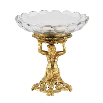COUPE À FRUITS DÉCORATIVE EN BRONZE DORÉ ET CRISTA