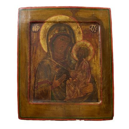 ICÔNE RUSSE DE LA MÈRE DE DIEU DE TIKHVINE. RUSSIE