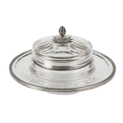 BEURRIER FRANÇAIS SUR PLATEAU EN CRISTAL ET ARGENT