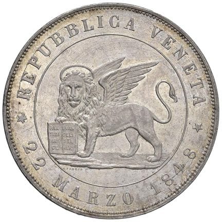 意大利硬币——威尼斯 威尼斯临时政府（1848—1849） 5里拉 1848年——Gig. 2 AG