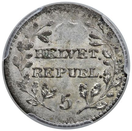 外国硬币——瑞士共和国（1799-1803）1803年半巴岑币——KM A6 MI，PCGS MS 