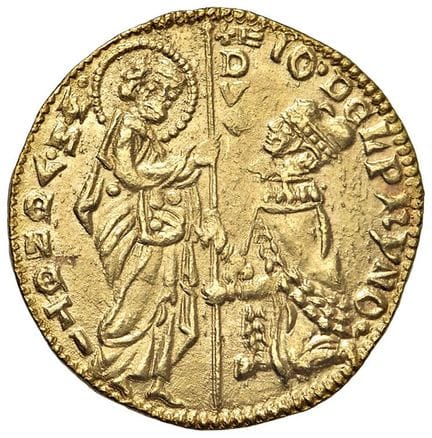 意大利钱币——威尼斯 乔瓦尼·多尔芬（1356-1361）公国金币——帕奥卢奇 1 AU（3.55克