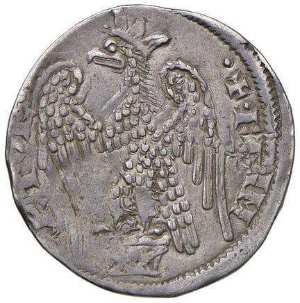 意大利钱币——比萨共和国，以腓特烈二世（1155-1312）名义铸造的2索尔迪大币，冠鹰图案（126