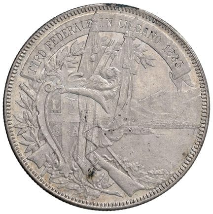 外国硬币——瑞士联邦（1848-） 5法郎 1883年卢加诺射击节——X S16 AG（25.05克